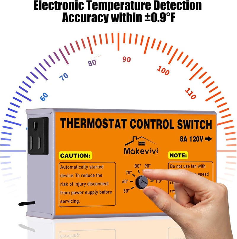 Makevivi Attic Fan Thermostat-Control, Adjustable Thermostat with Overload Protector, Temperature Controlled Attic Fan, with Socket Easy to Install, Exhaust Fan Temperature Controller for Workshop, Greenhouse - Image 3